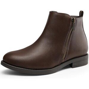 Women's Ankle Brown Boots Short Flat Low Heel Dress Chelsea Casual Classic